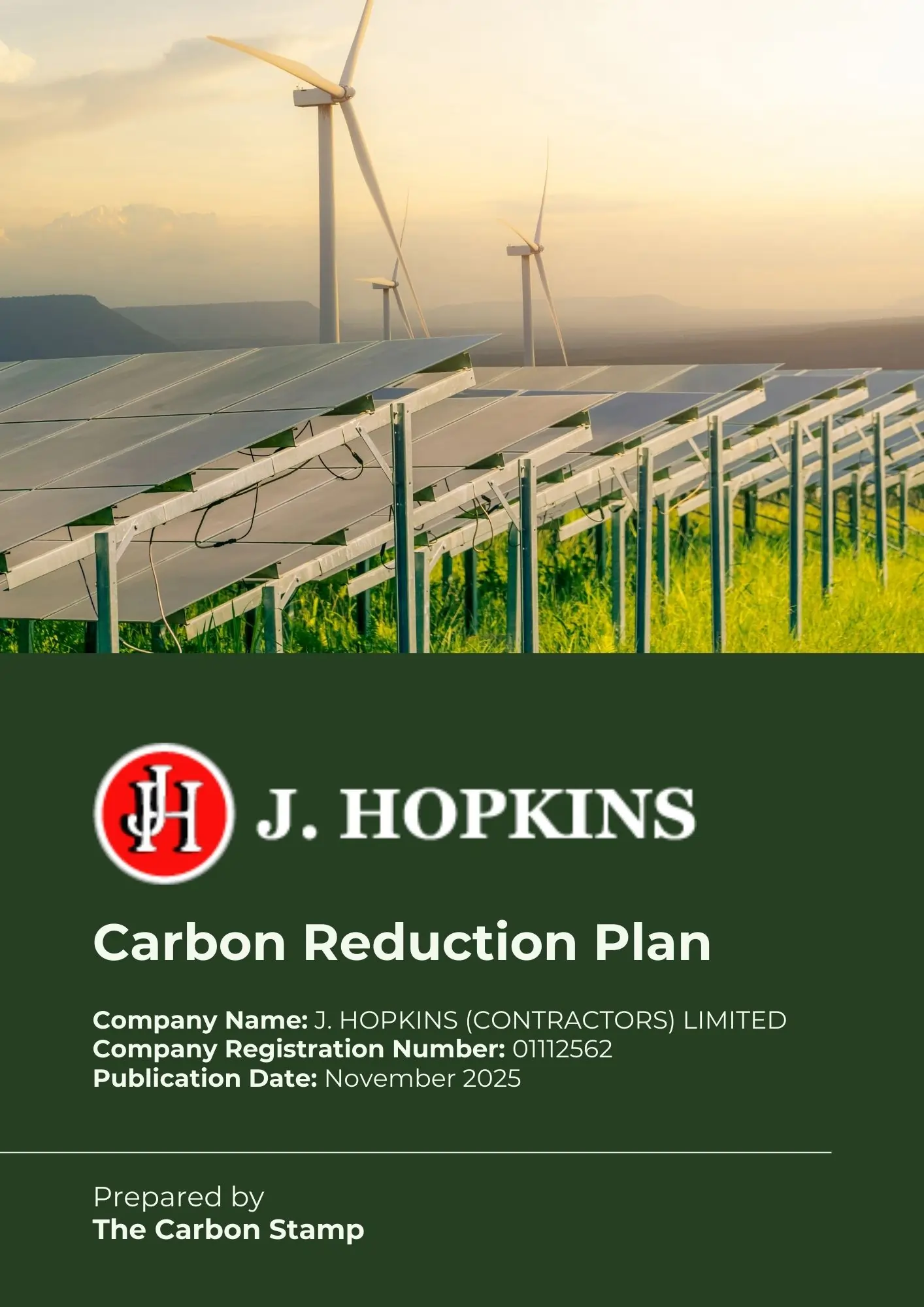J Hopkins Contractors 2025 Carbon Reduction Plan cover page