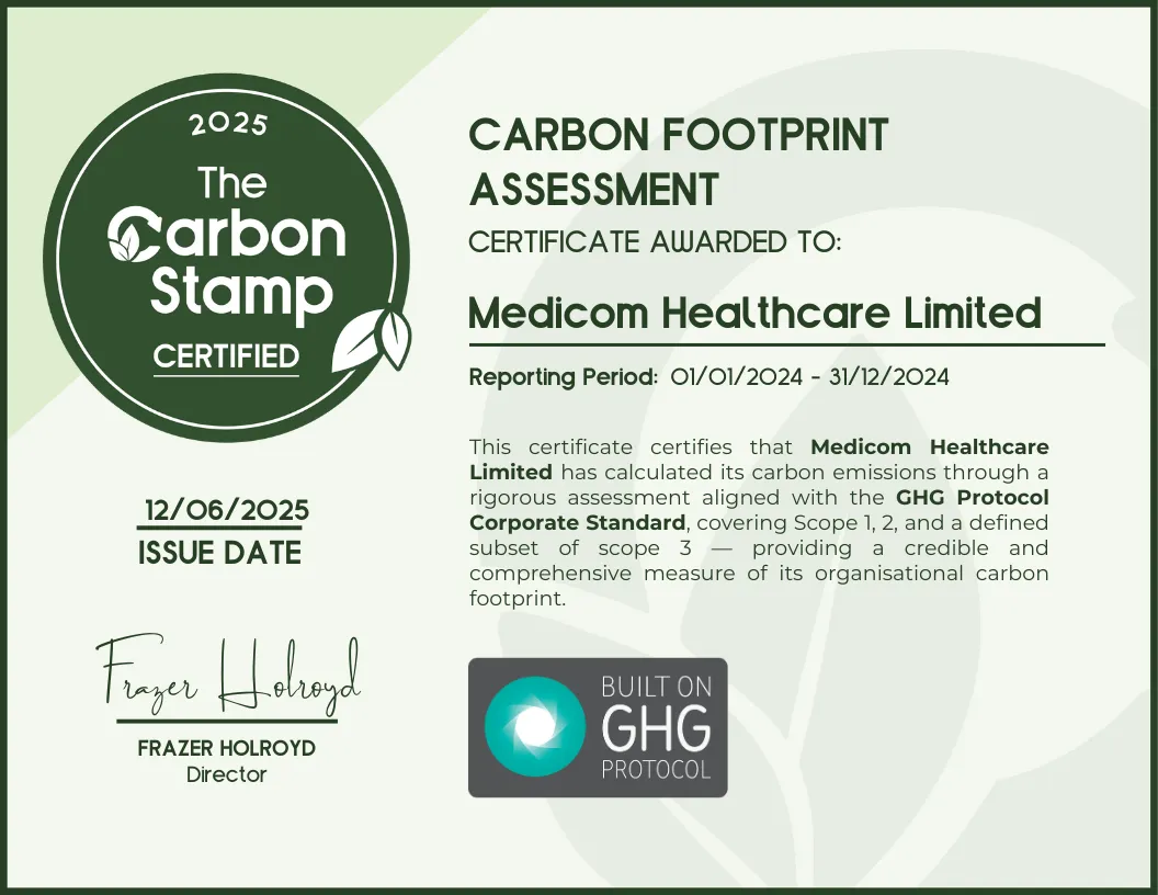 Medicom Healthcare ISO 14068 carbon neutral certificate